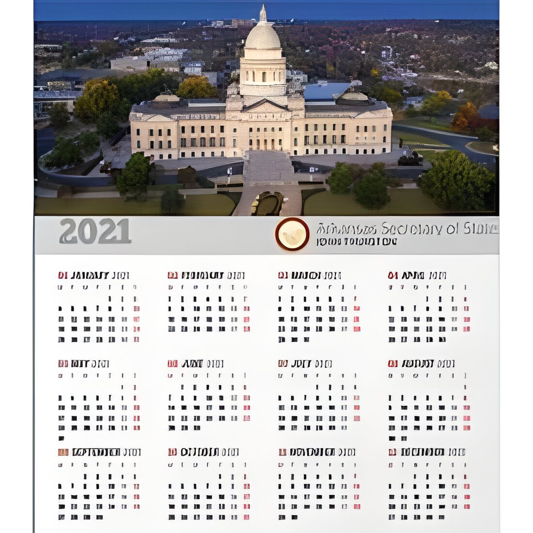 Free 2021 Arkansas Wall Calendar