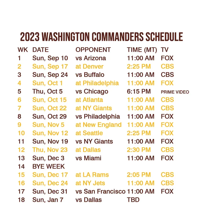 Free Washington Commanders Schedule Magnet